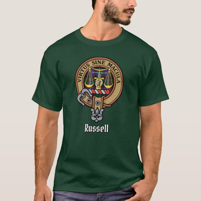 Camiseta Clan Russell Cresta sobre Tartán (Anverso)