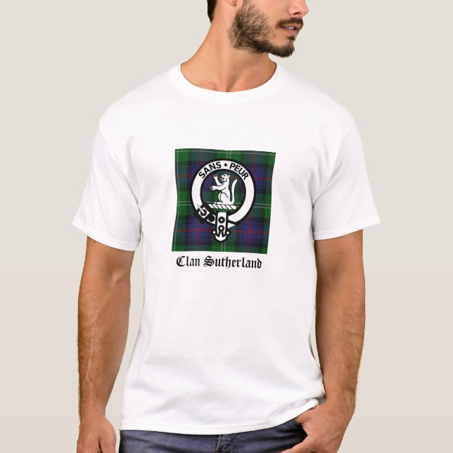 Camiseta Clan Sutherland Escudo y Tartán (Anverso)