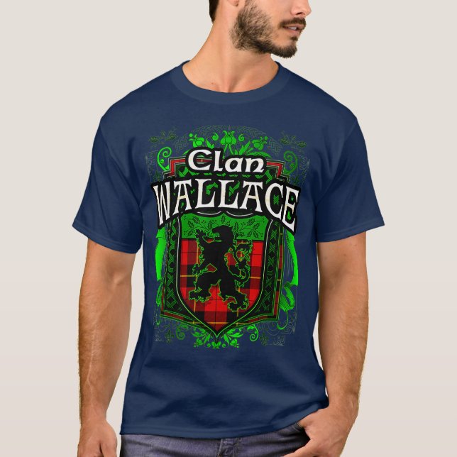 Camiseta Clan Wallace Tartán Escudo de Leones (Anverso)