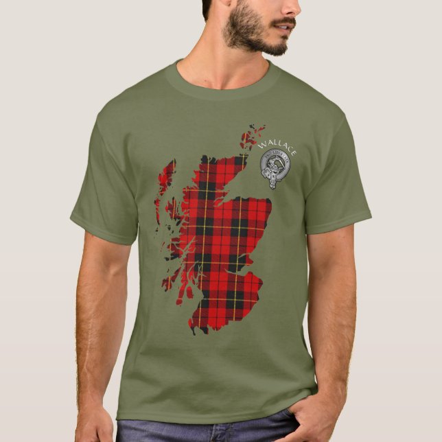 Camiseta Clan Wallace Tartan Map y Escudo T-Shirt (Anverso)