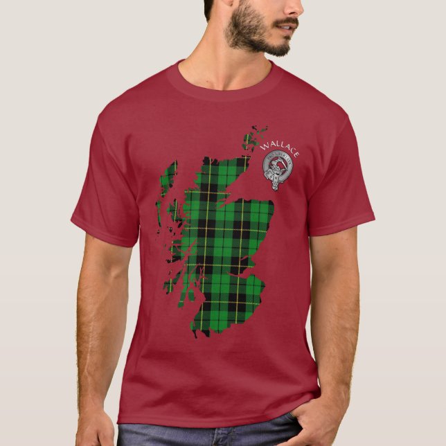 Camiseta Clan Wallace Tartan Map y Escudo T-Shirt (Anverso)
