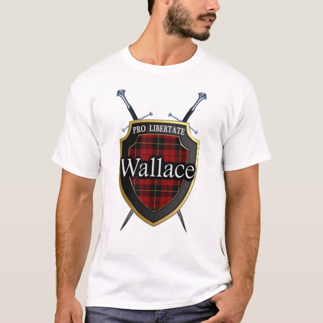 Camiseta Clan Wallace Tartan Plaid Scottish Shield & Swords (Anverso)