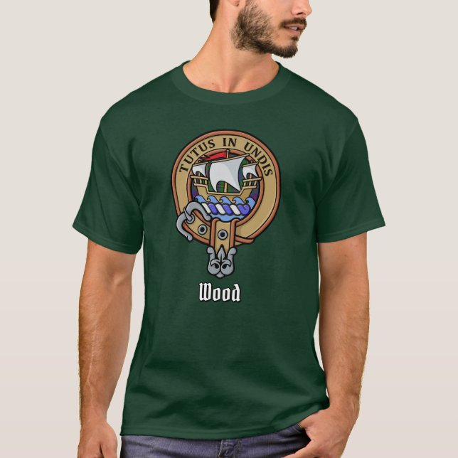Camiseta Clan Wood Escudo sobre Tartán (Anverso)