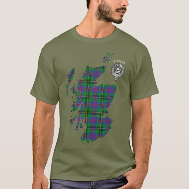 Camiseta Clan Wood Escudo y Tartan Map (Anverso)