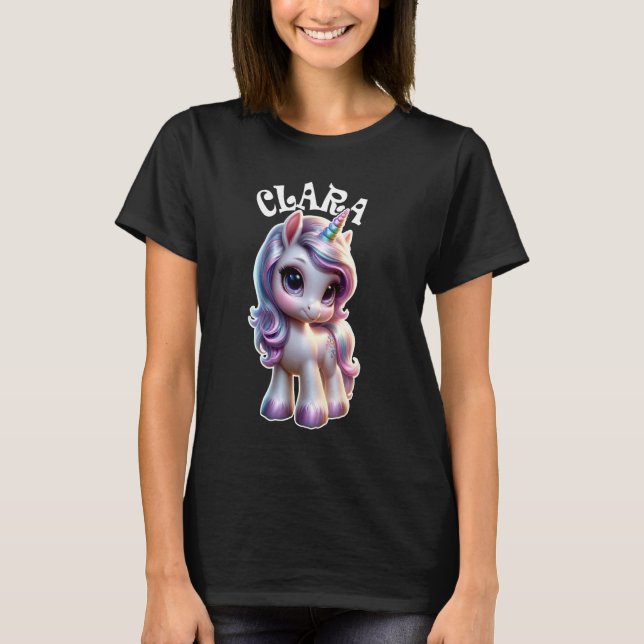 Camiseta Clara Cute Unicorn Diseño para Chicas Nombre Clara (Anverso)