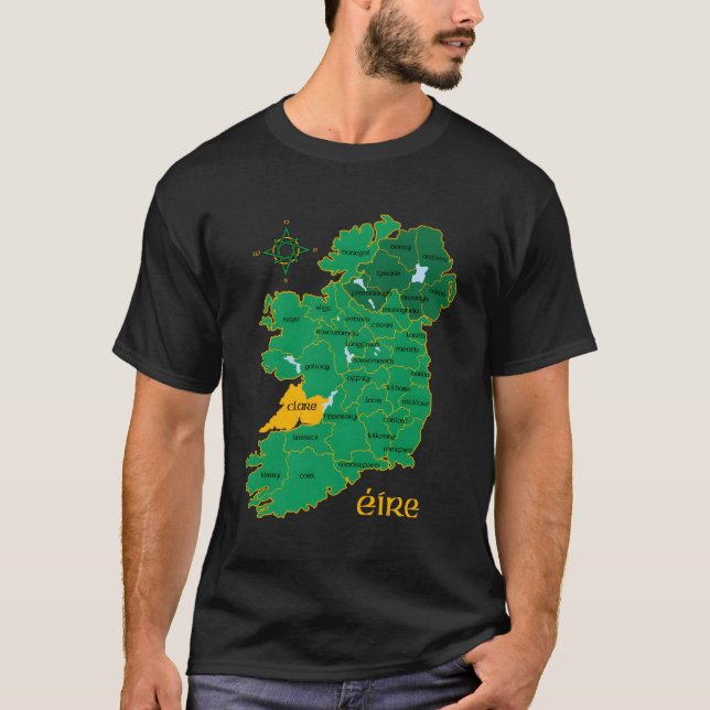 Camiseta Clare Ireland County Map Eire Irish Travel (Anverso)