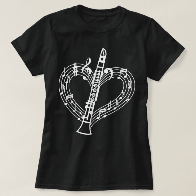 Camiseta Clarinet Heart Shape Notas musicales Amantes de la (Diseño del anverso)