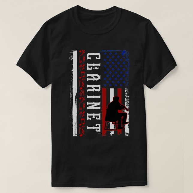 Camiseta Clarinet US Flag Clarinetista (Diseño del anverso)