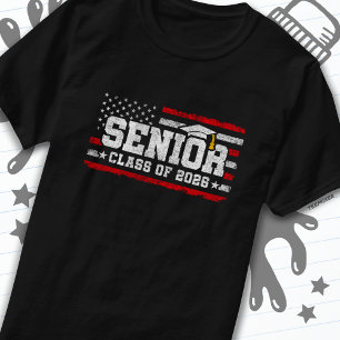 Camiseta Clase 2026 Graduación Bandera Americana Senior 202
