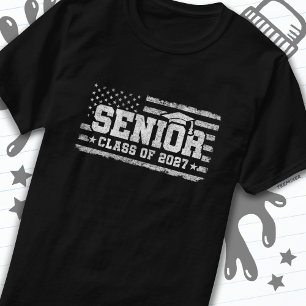 Camiseta Clase 2027 Graduación Bandera Americana Senior 202