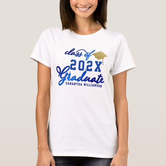 Camiseta Clase blanca de oro azul de graduación 2025 (Anverso)