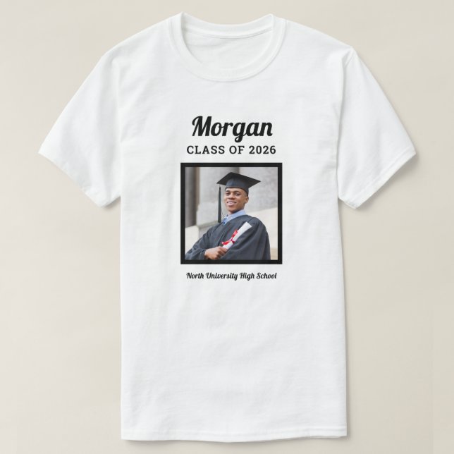 Camiseta Clase blanca personalizada de la foto de graduació (Diseño del anverso)
