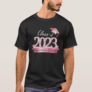 Camiseta Clase de 2023 Felicitaciones Graduado Negro Rosa
