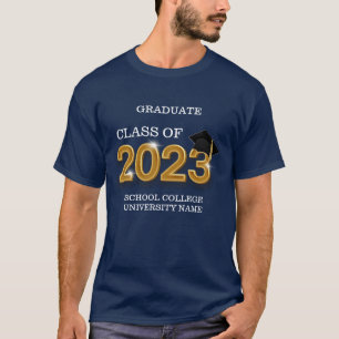 Camiseta Clase de 2023 Graduado Nombre de la Escuela Azul M