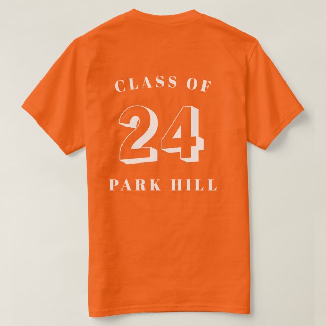 Camiseta Clase de 2024 Tema blanco D3 Hombres Naranja camis (Reverso del diseño)