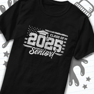 Camiseta Clase de 2025 Graduación Bandera Americana Senior