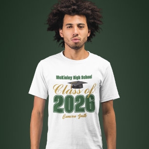 Camiseta Clase de 2026 de Oro Verde Graduado Personalizado