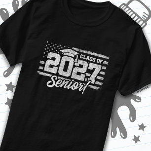 Camiseta Clase de 2027 Graduación Bandera Americana Senior