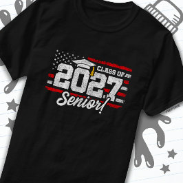 Camiseta Clase de 2027 Graduación Bandera Americana Senior