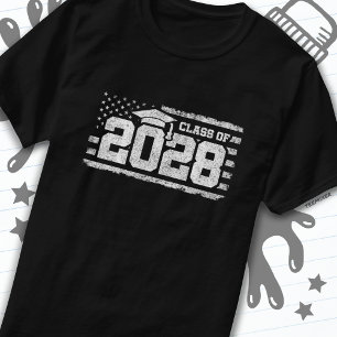 Camiseta Clase de 2028 Graduación Bandera Americana Senior