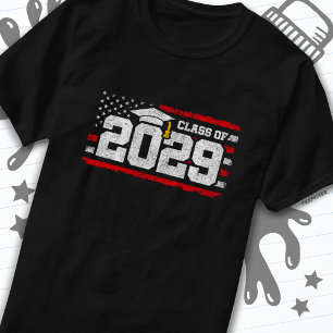 Camiseta Clase de 2029 Graduación Bandera Americana Senior 