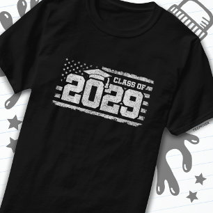 Camiseta Clase de 2029 Graduación Bandera Americana Senior