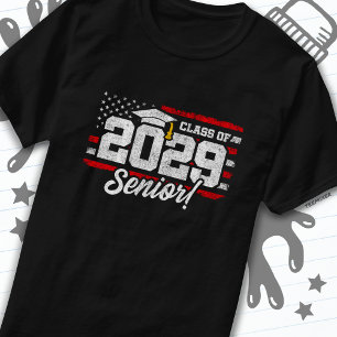 Camiseta Clase de 2029 Graduación Bandera Americana Senior