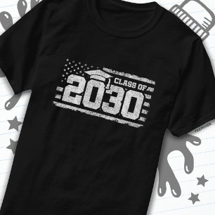 Camiseta Clase de 2030 Graduación Bandera Americana Senior