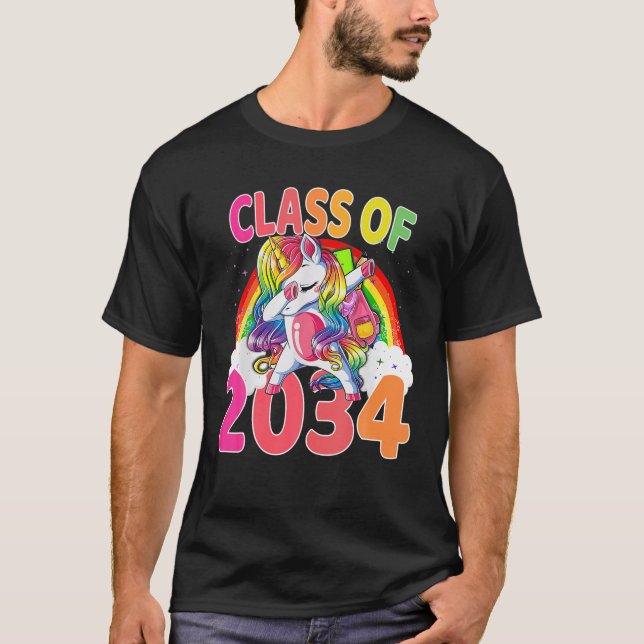 Camiseta Clase De 2034 Dapping Unicorn Kindergarten Back To (Anverso)