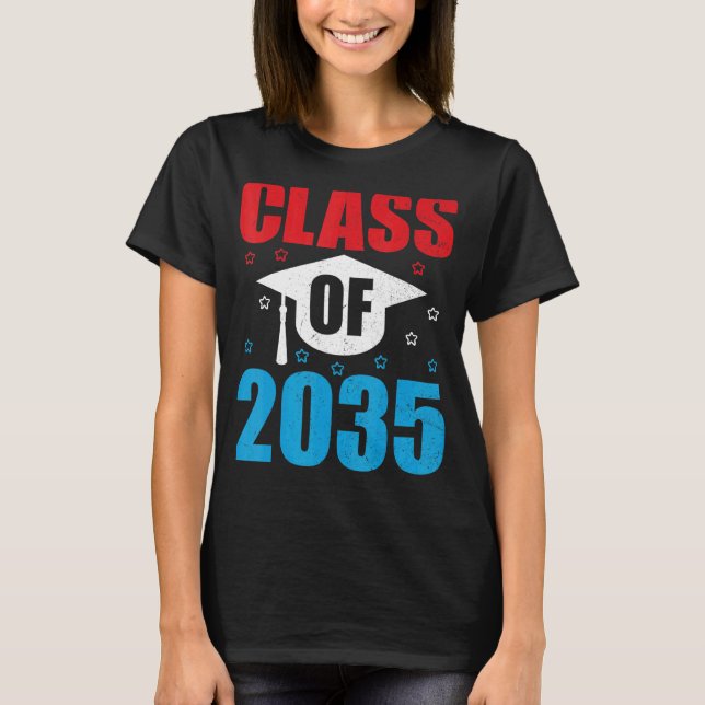 Camiseta Clase de 2035 Crecer con mi primer día de escuela  (Anverso)