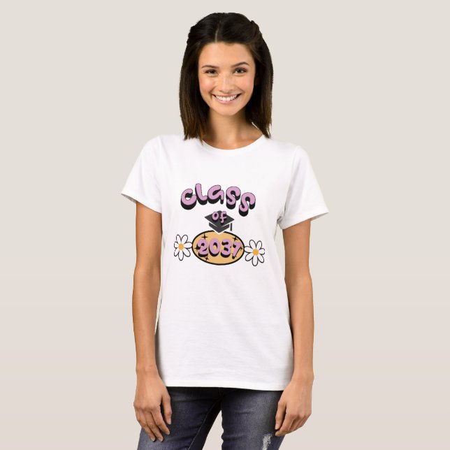 Camiseta Clase de 2037 Graduación T-Shirt Cute Floral Desig (Anverso completo)