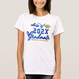 Camiseta Clase de Graduación Blanca de Oro Azul Graduada 20