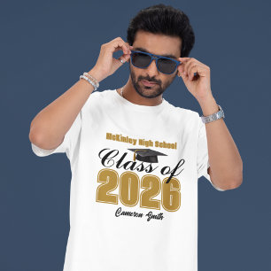 Camiseta Clase de graduación personalizada en negro y oro d