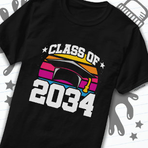 Camiseta Clase Senior 2034 de 2034 Graduation Retro Sunset