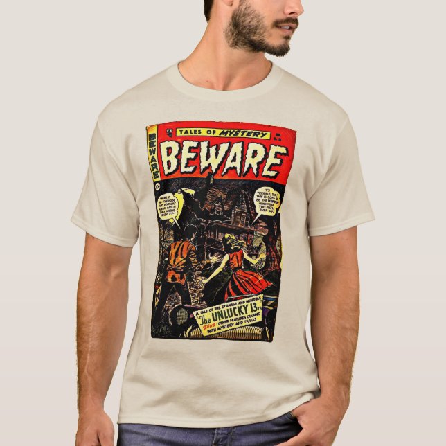 Camiseta clásica "BEWARE" Fantasy Comics (Anverso)