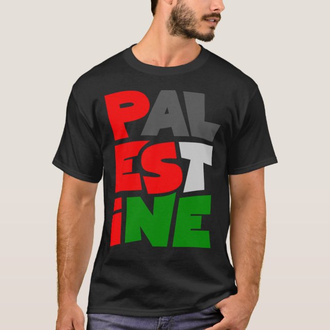 Camiseta clásica con logotipo apilado de Palestina (Anverso)