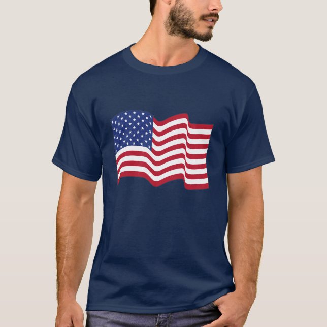 Camiseta clásica de bandera estadounidense ondulan (Anverso)
