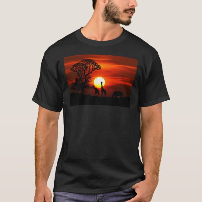 Camiseta clásica de la jirafa africana del atardec (Anverso)