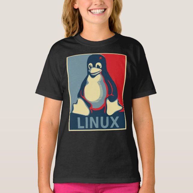 Camiseta clásica de poster de pingüino de Linux (Anverso)