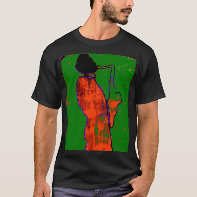 Camiseta clásica del modelo del vitral del saxman (Anverso)