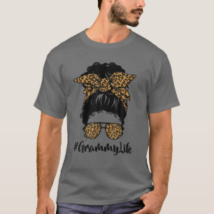 Camiseta Clásica Grammy Life Messy Hair Bun Leopard Women M