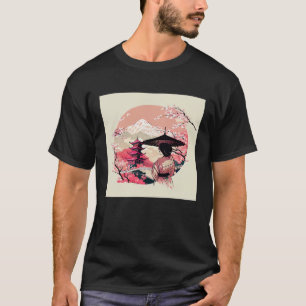 Camiseta Clásica japonesa rosa Lady con paraguas Cherry Bl