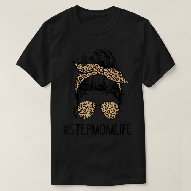Camiseta Clásica Stepmom Life Messy Hair Bun Leopard Women  (Diseño del anverso)