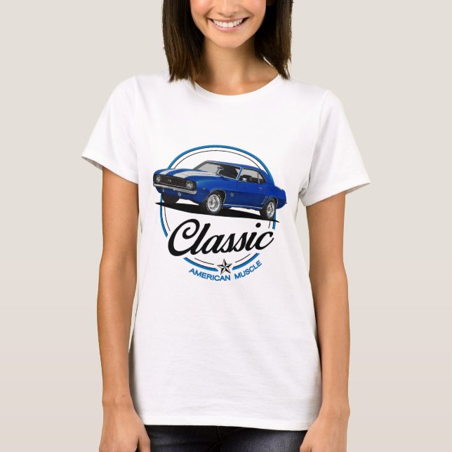Camiseta Clásico Camaro Azul Retro (Anverso)
