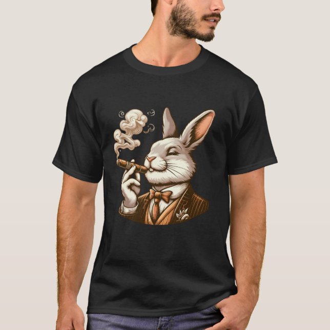 Camiseta Clásico Conejo Humo Cigar Animales Majestuoso Humo (Anverso)