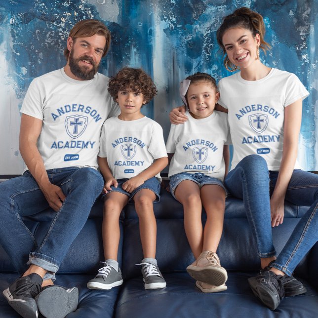 Camiseta Clásico Cruz de texto azul y Escudo la escuela pri (Subido por el creador)