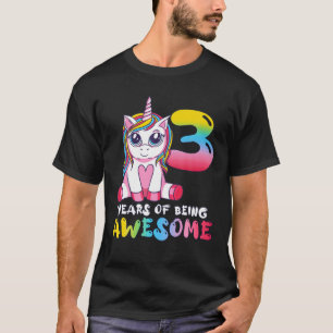 Camiseta Clásico De 3 Años De Chica De 3 Años De Unicornio