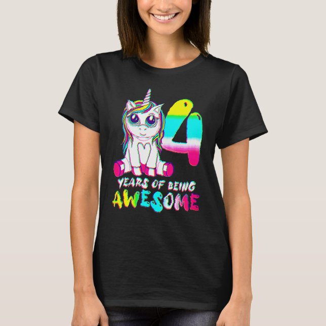 Camiseta Clásico de cumpleaños de Unicornio, Chica de 4 año (Anverso)