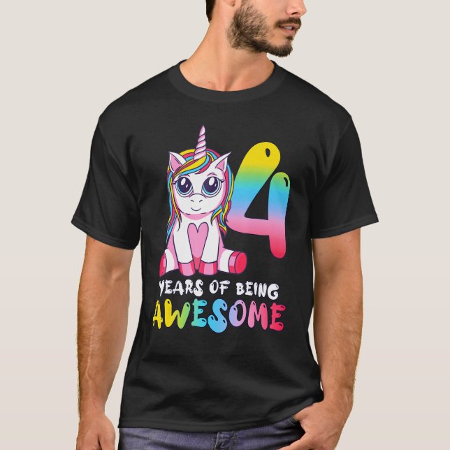 Camiseta Clásico de cumpleaños de Unicornio, Chica de 4 año (Anverso)