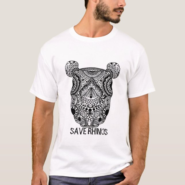 Camiseta Clásico de Mandala salve nuestros rinocerontes (Anverso)
